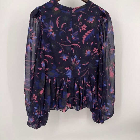 Ted Baker Stephanie Floral Print Blouse Size 4 Keyhole Detail Sheer Long Sleeve - Picture 2 of 16